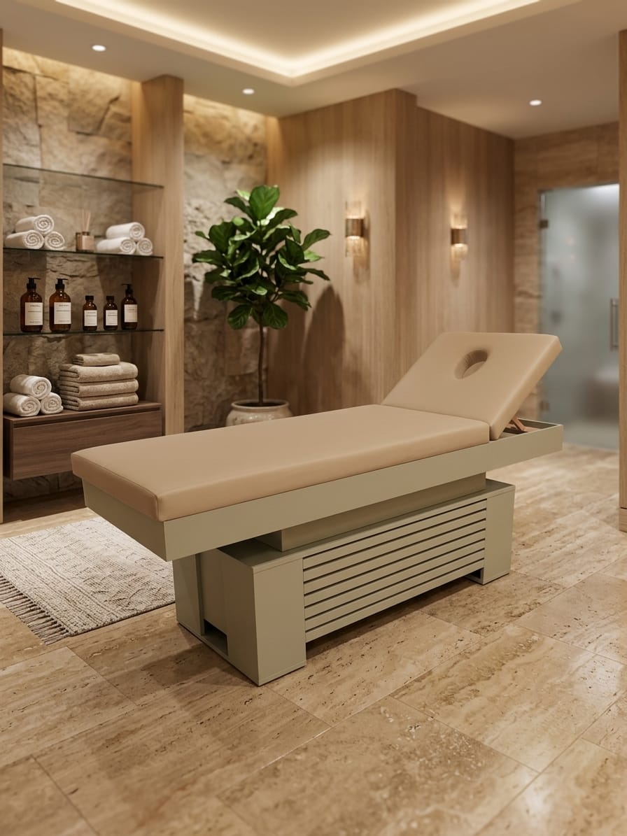Kademeli Sırt Ayarlı Profesyonel Masaj Yatağı ve Panjurlu Spa Sedyesi