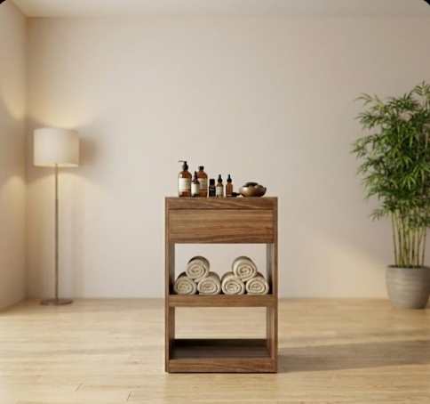 Ahşap Gövdeli Çekmeceli ve Raflı Profesyonel Spa Etejeri ve Malzeme Dolabı