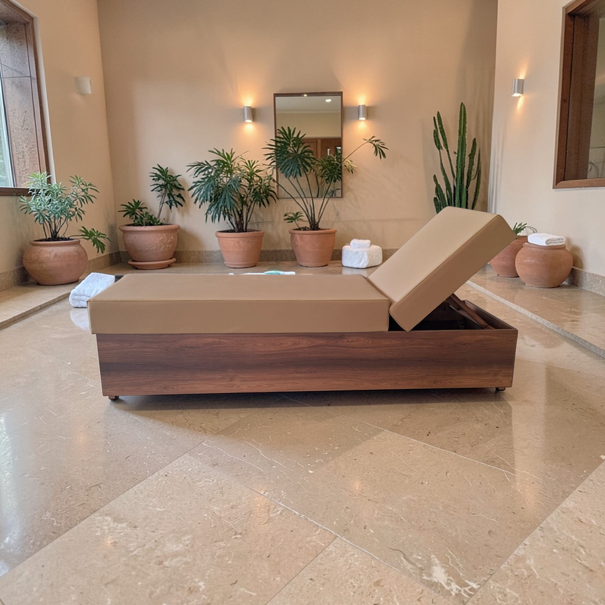 Ergonomik Ahşap Dokulu SPA Dinlenme Yatağı