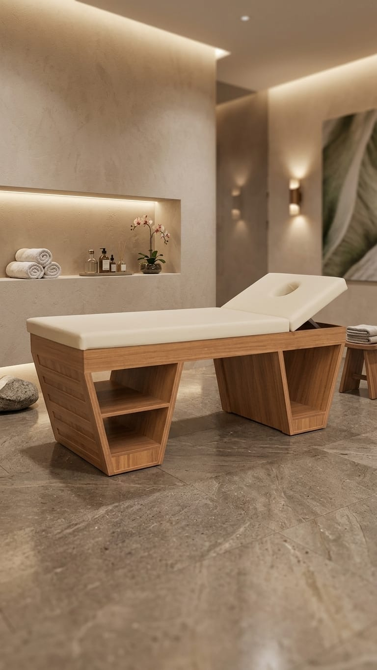 Kademeli Sırt Ayarlı Raflı Profesyonel Masaj Yatağı ve Spa Sedyesi